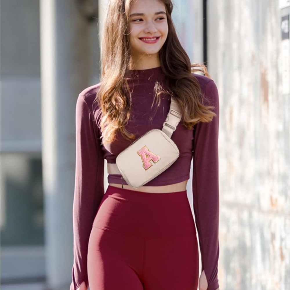 Belt Bag Fanny Pack Crossbody Bags with Initial Letter Patch